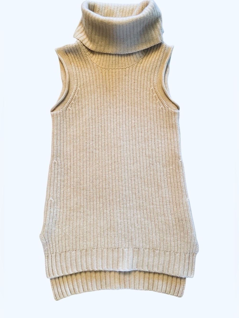 Saks Fifth Avenue 100% Cashmere Sleeveless Turtleneck Tunic Sweater Ivory S